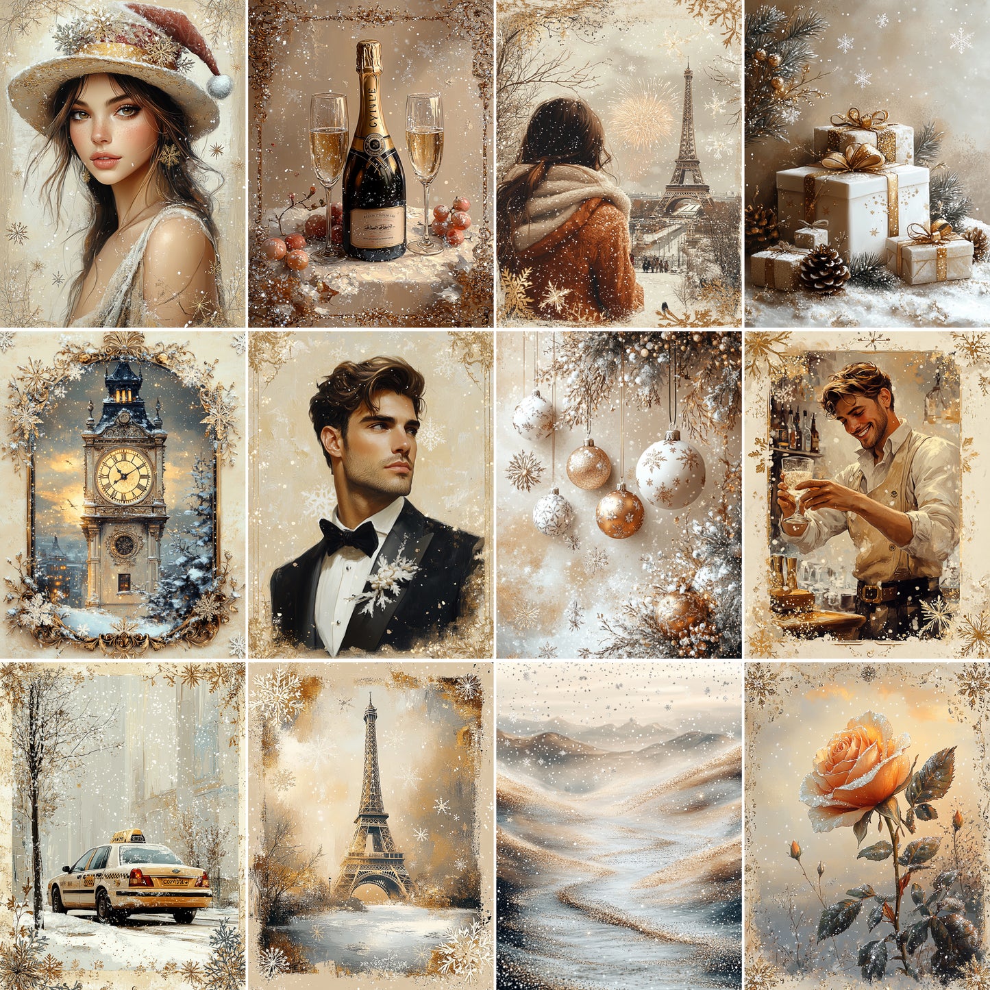 Midjourney Prompts for Gold Paris New Year Junk Journal Pages
