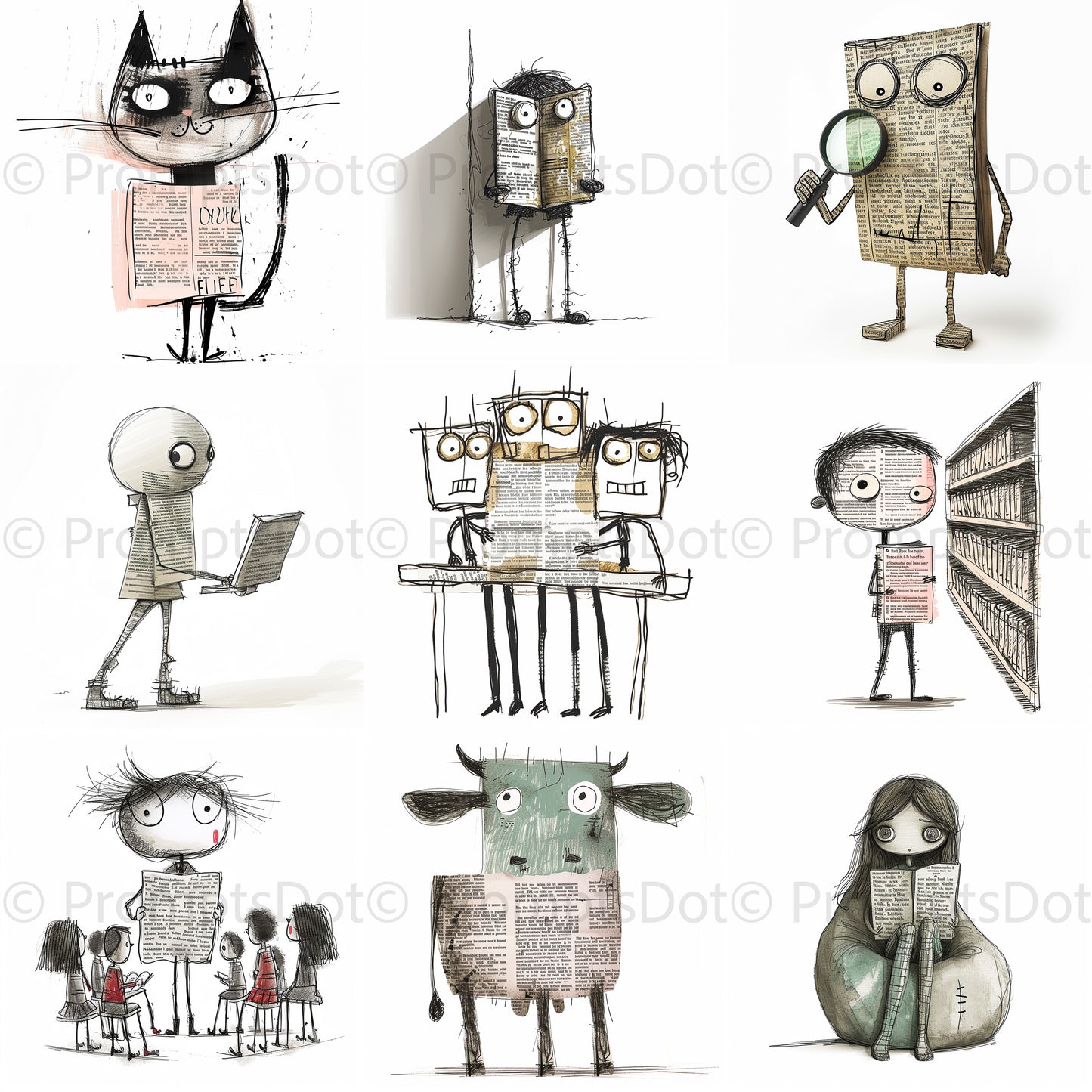 Paper Characters Newspaper Cartoons Midjourney Prompt