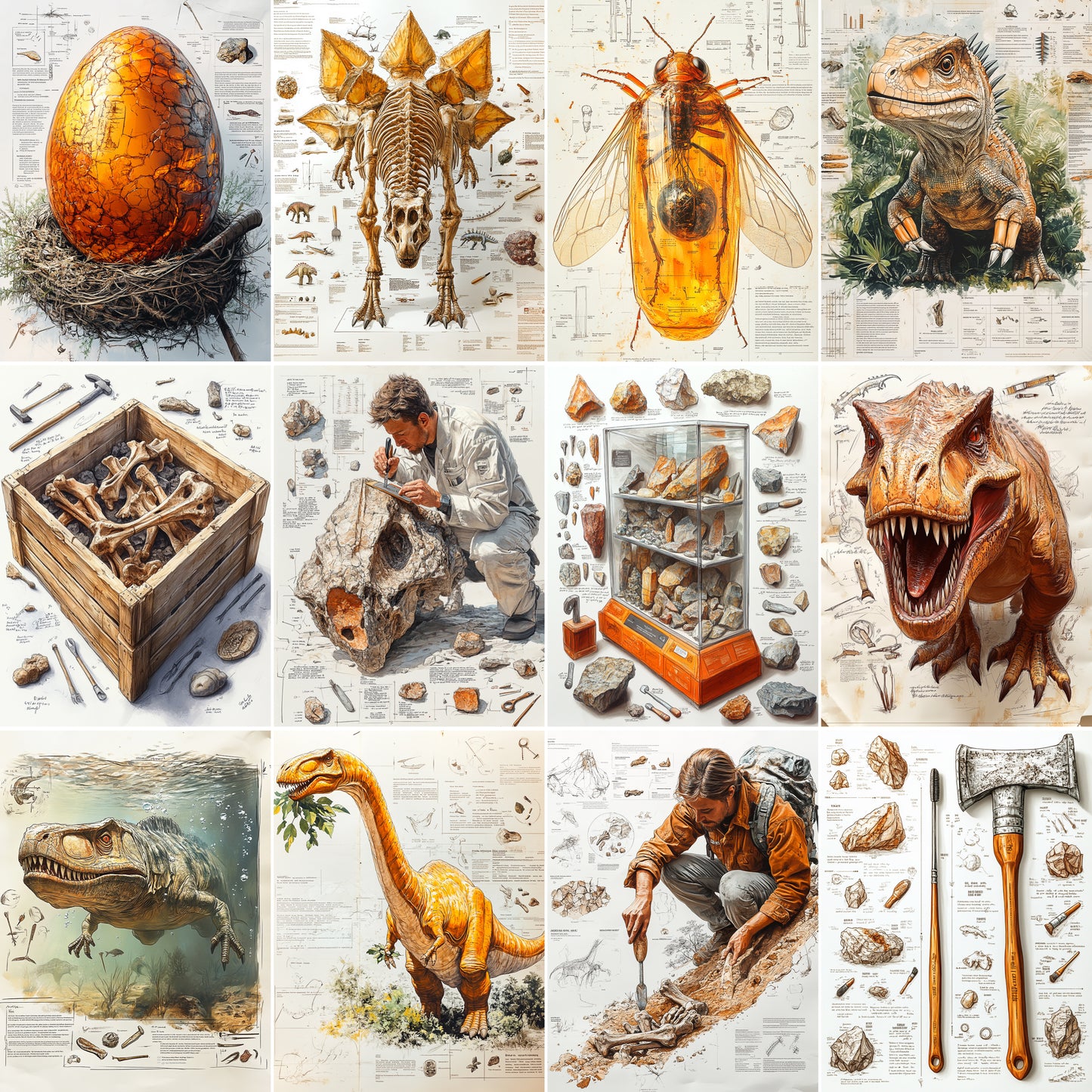 Midjourney Prompts for Paleontologist Kit and Dinosaur Pages