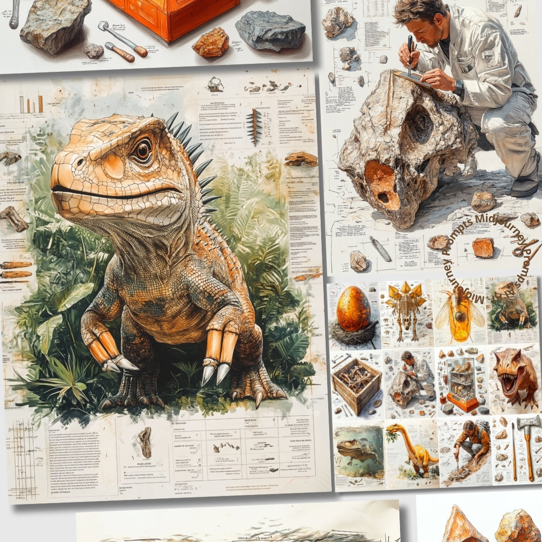 Midjourney Prompts for Paleontologist Kit and Dinosaur Pages