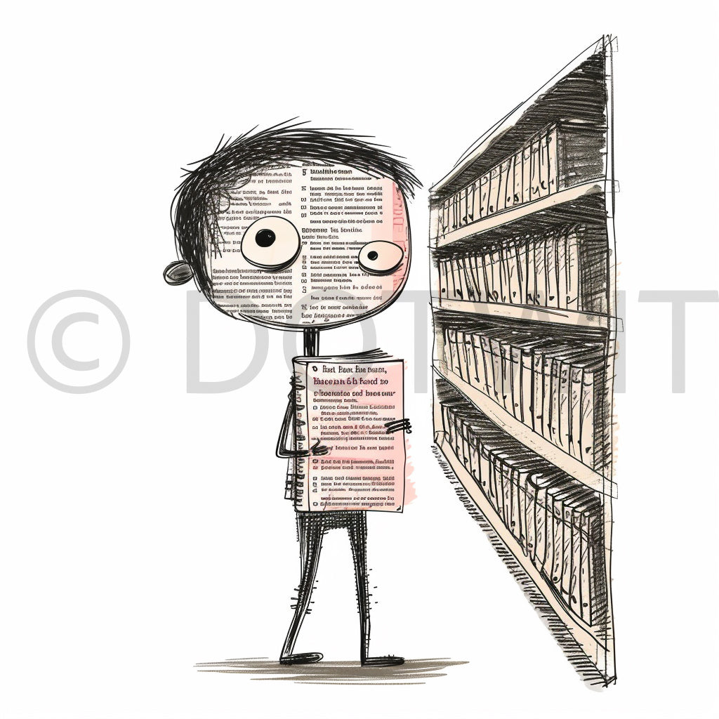 Paper Characters Newspaper Cartoons Midjourney Prompt cute student in the library
