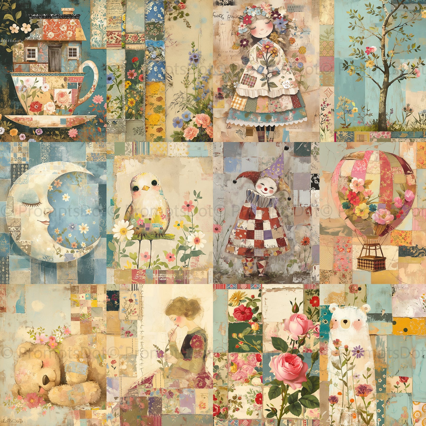grid Midjourney Prompts For Patchwork Quilts Vintage Papers