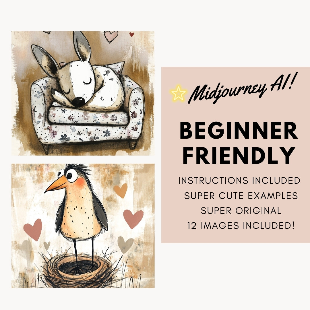 beginner friendly guide Midjourney Guide PDF for Cute Animals And Pets Digital Papers