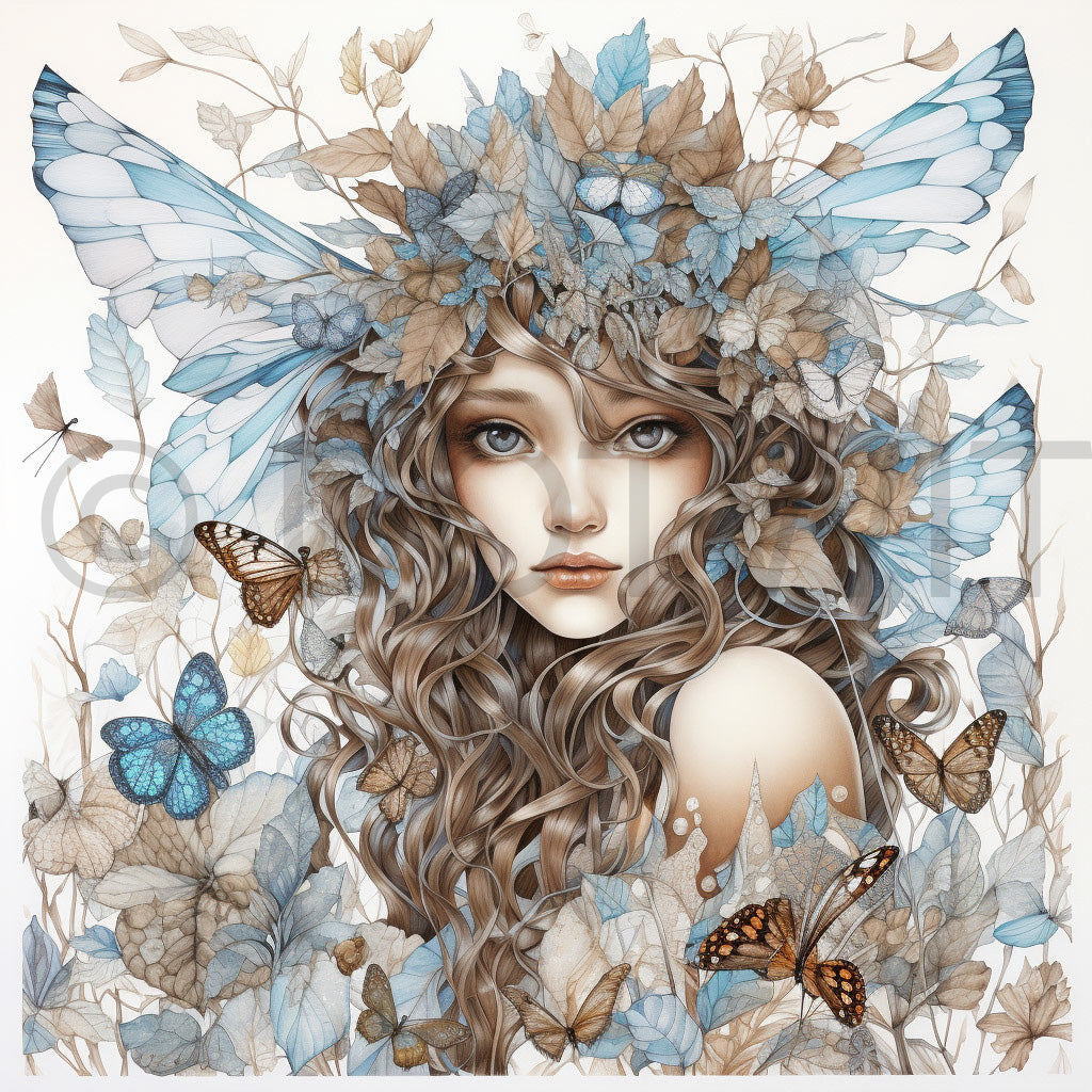 a fairy girl with wings Pillow Designs Boho Folk Digital Art Prints and Midjourney Prompt