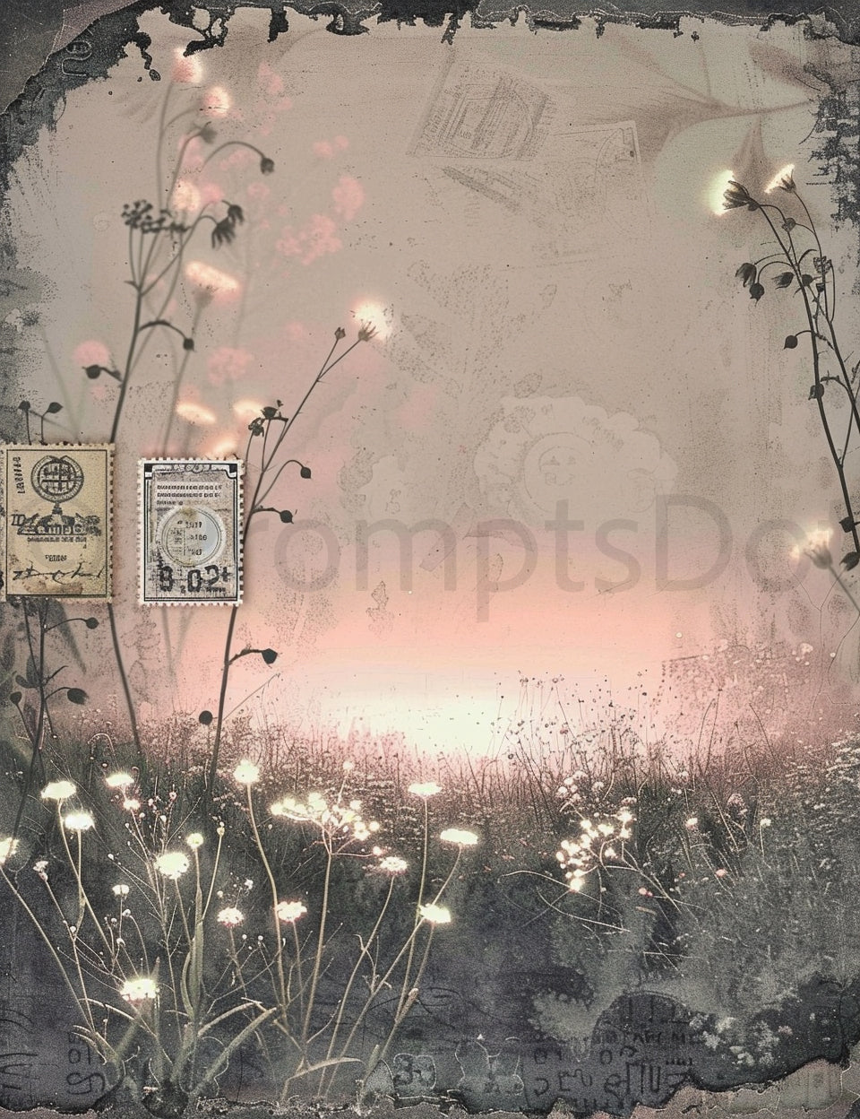 glowing meadow Midjourney Prompts For Pink Silver Vintage Scrapbooking Papers