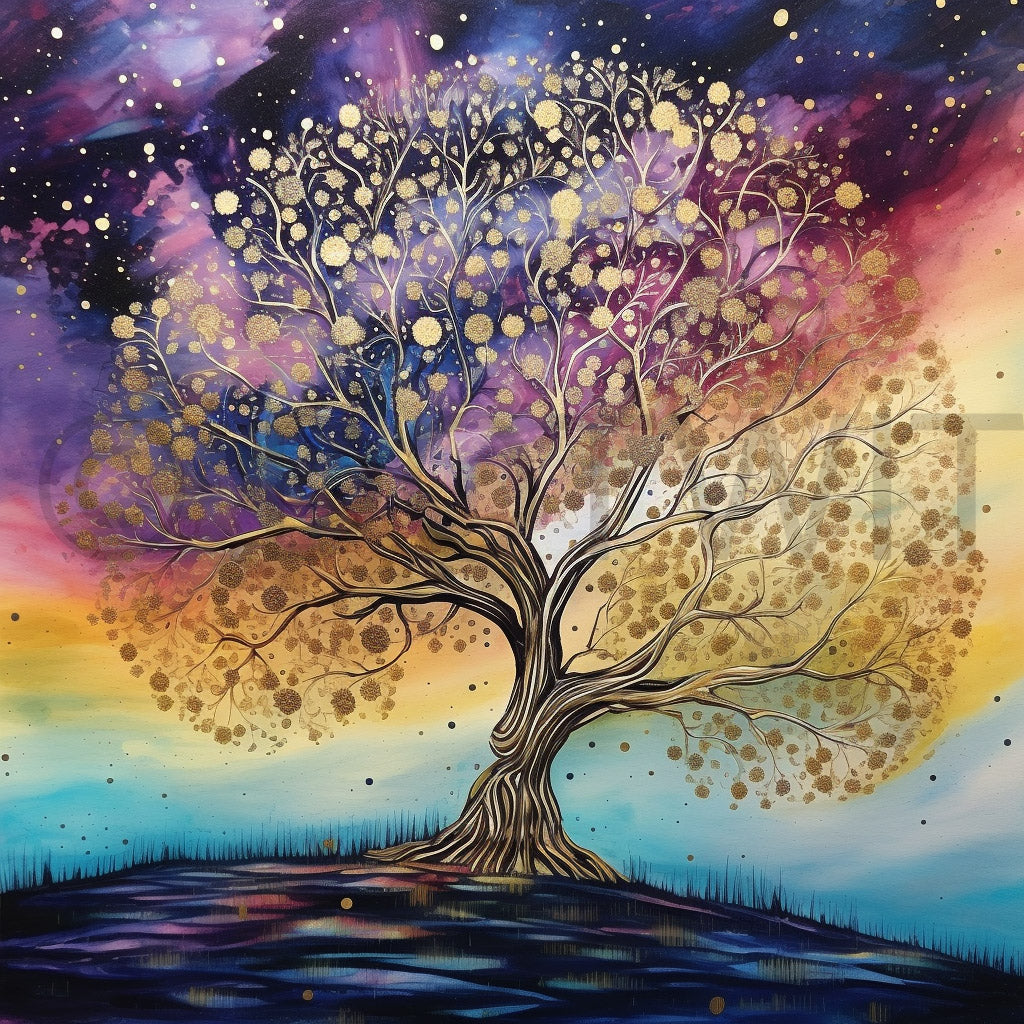 a tree in the hill Psychedelic Illustrations Midjourney Prompt Commercial Use