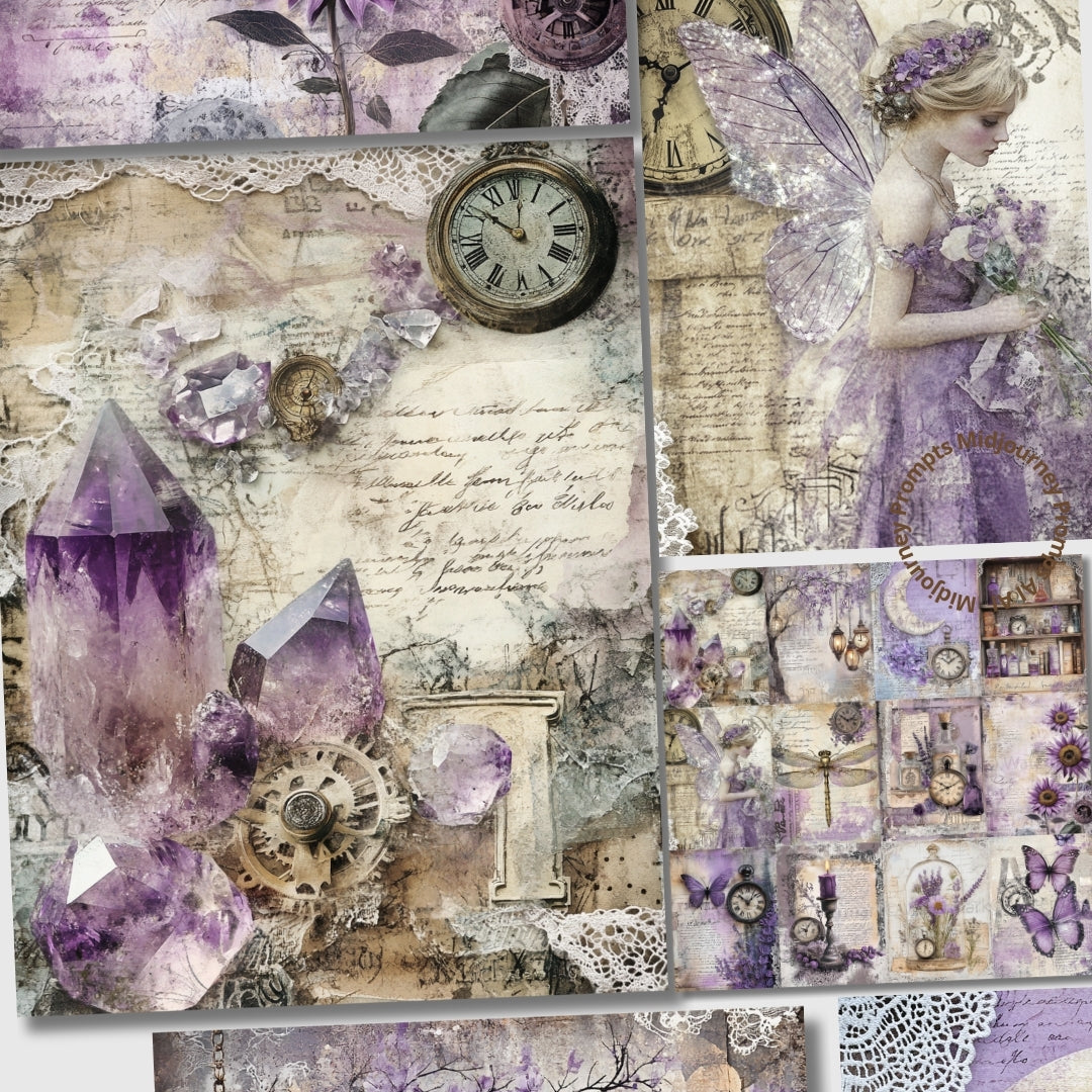 Midjourney Prompts for Purple Lavender Amethyst Junk Journal