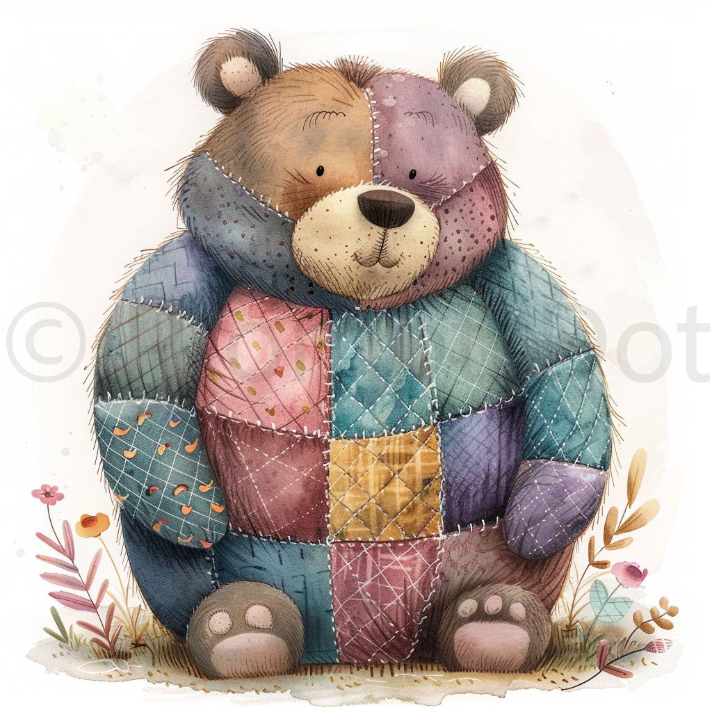 a fluffy bear Quilt Quirky Funny Clipart