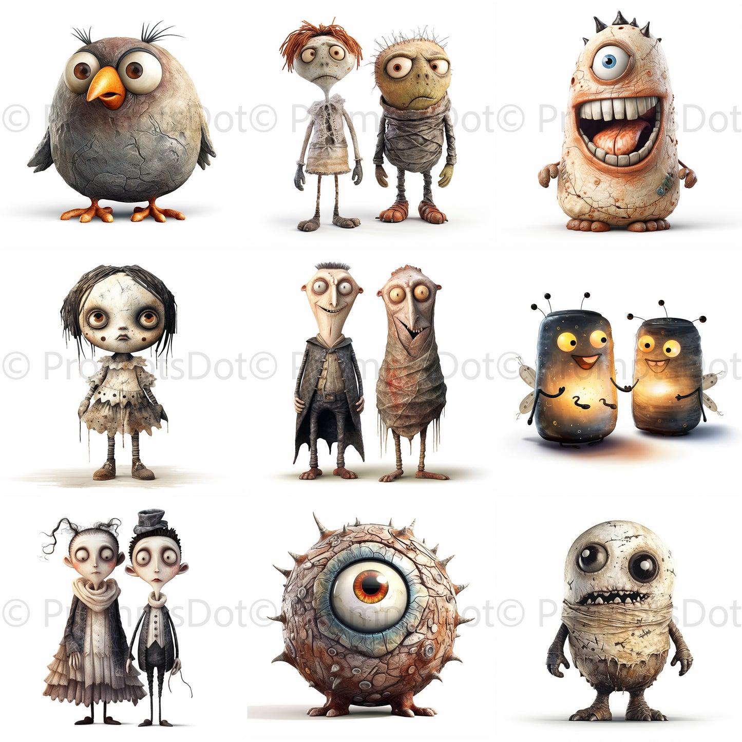 Quirky Characters Gothic Clay Motion Art Midjourney Prompt Commercial Use