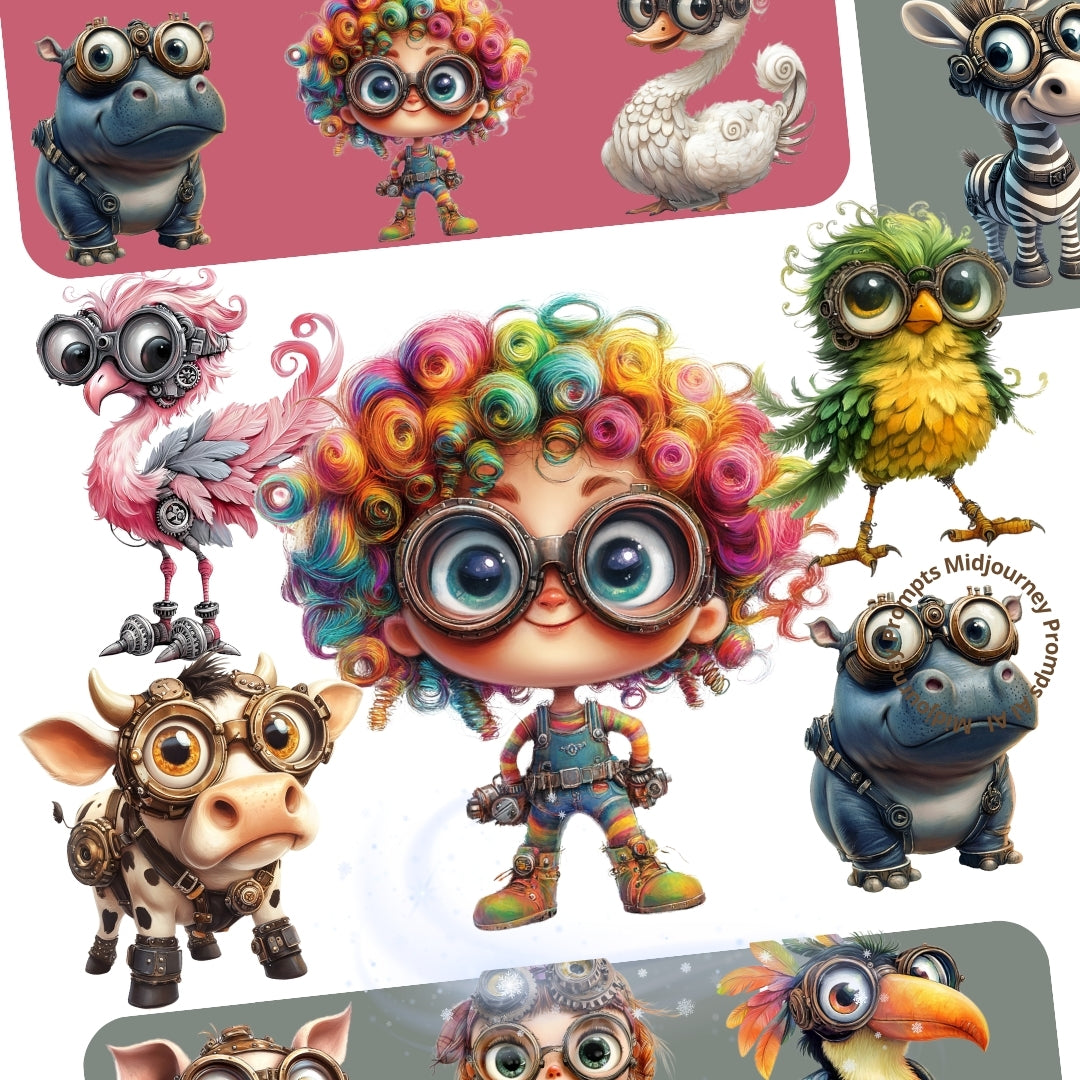 Midjourney Prompts for Quirky Steampunk Animals for Nursery