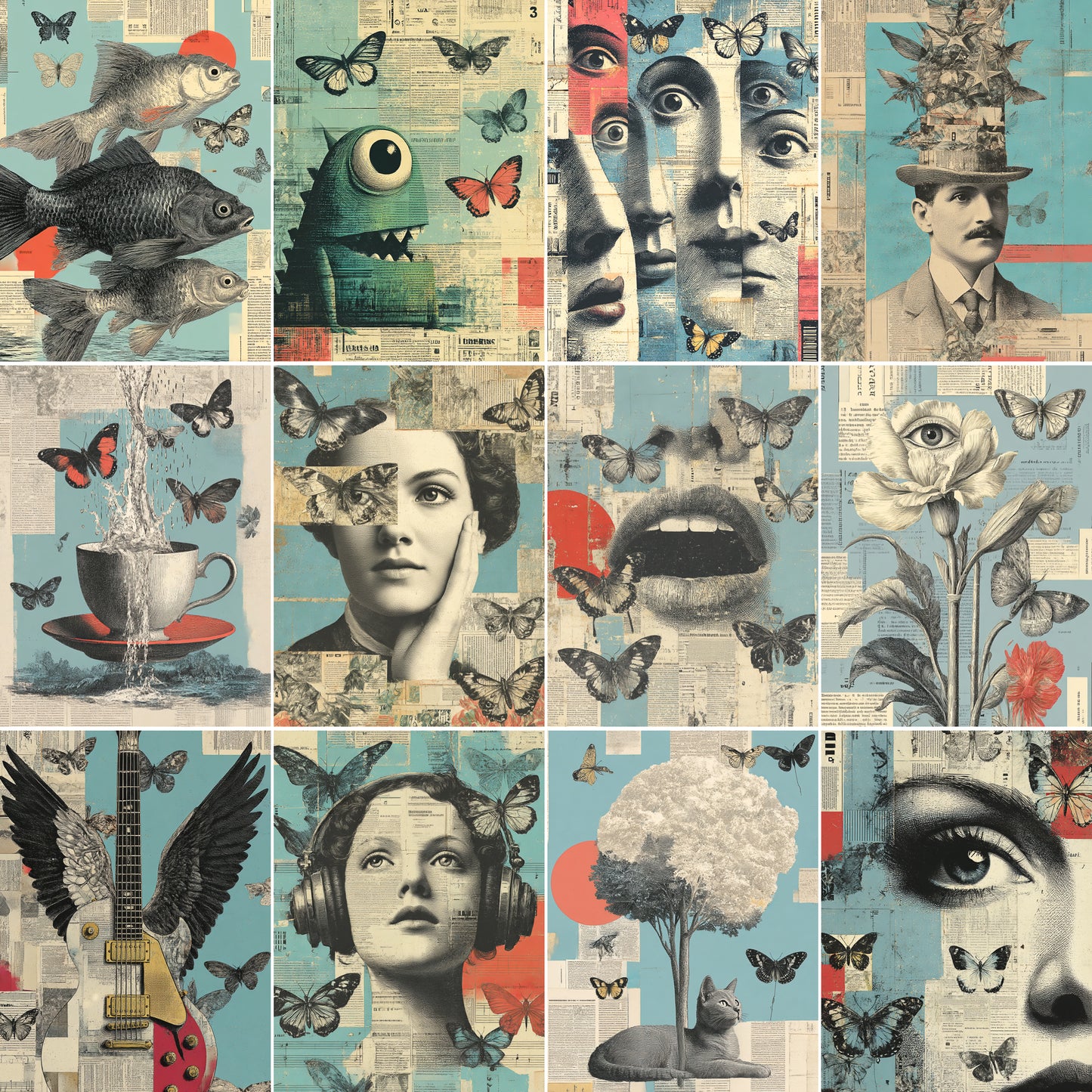 Midjourney V7 Prompts for Retro Collage Surrealist Junk Journals