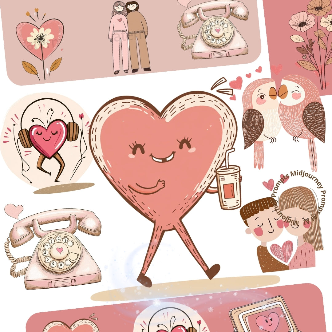 Midjourney Prompts for Groovy Retro Valentines Day Clipart