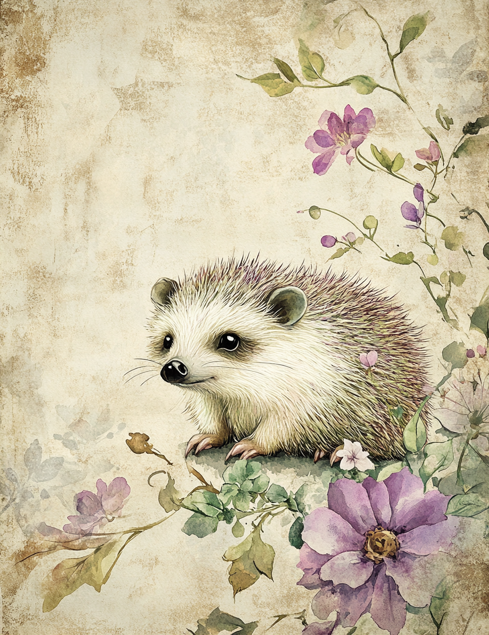 Porcupine Romantic Botanical Journaling Papers Midjourney Prompt