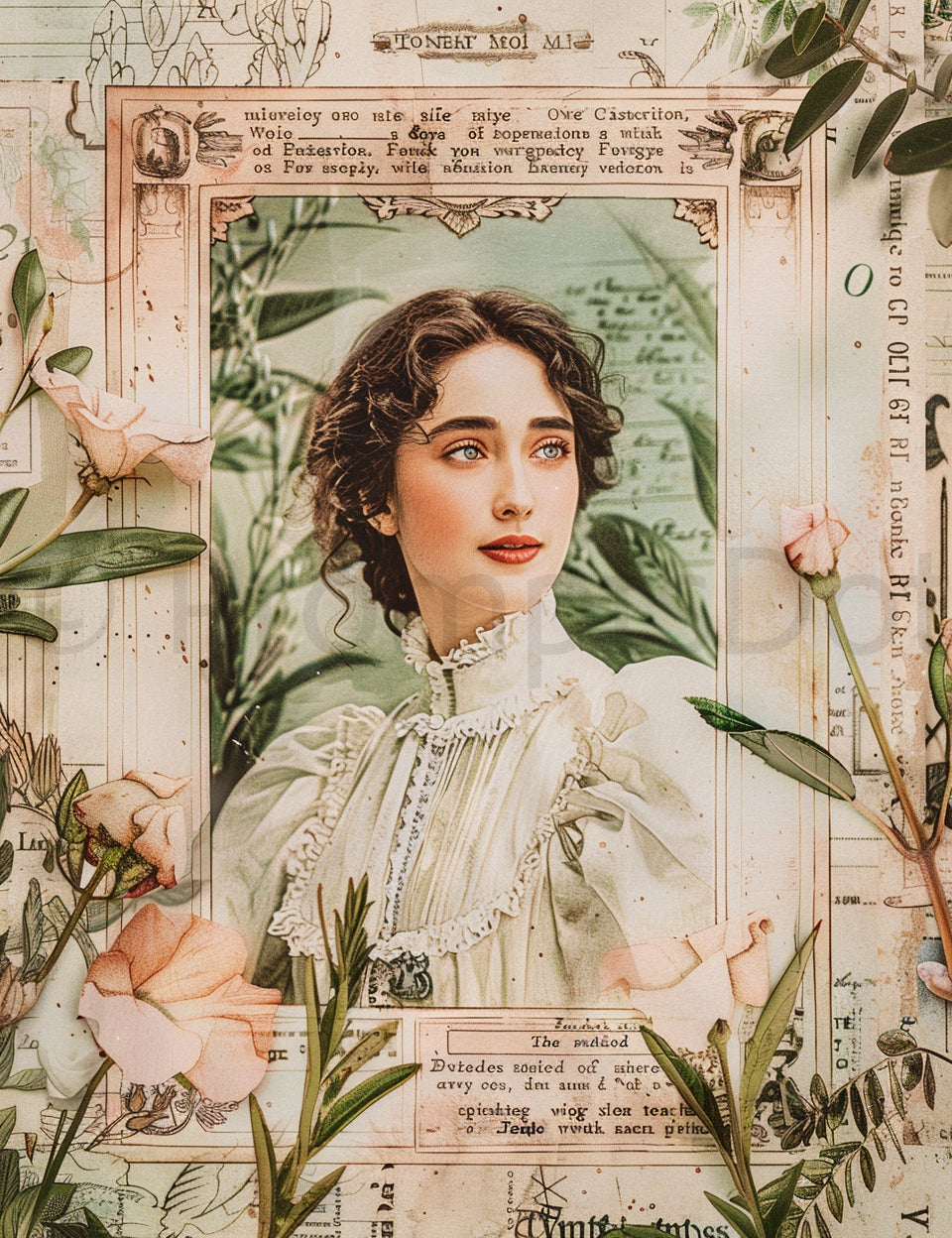 a woman portrait Midjourney Prompts For Romantic Aesthetic Junk Journal Papers