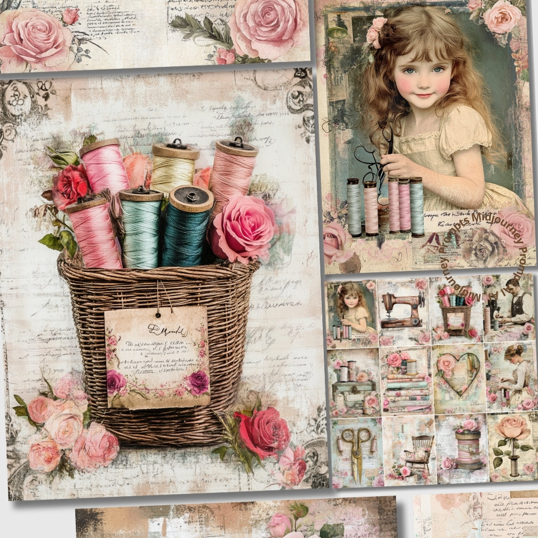 Midjourney Prompts for Romantic Sewing Junk Journal Pages