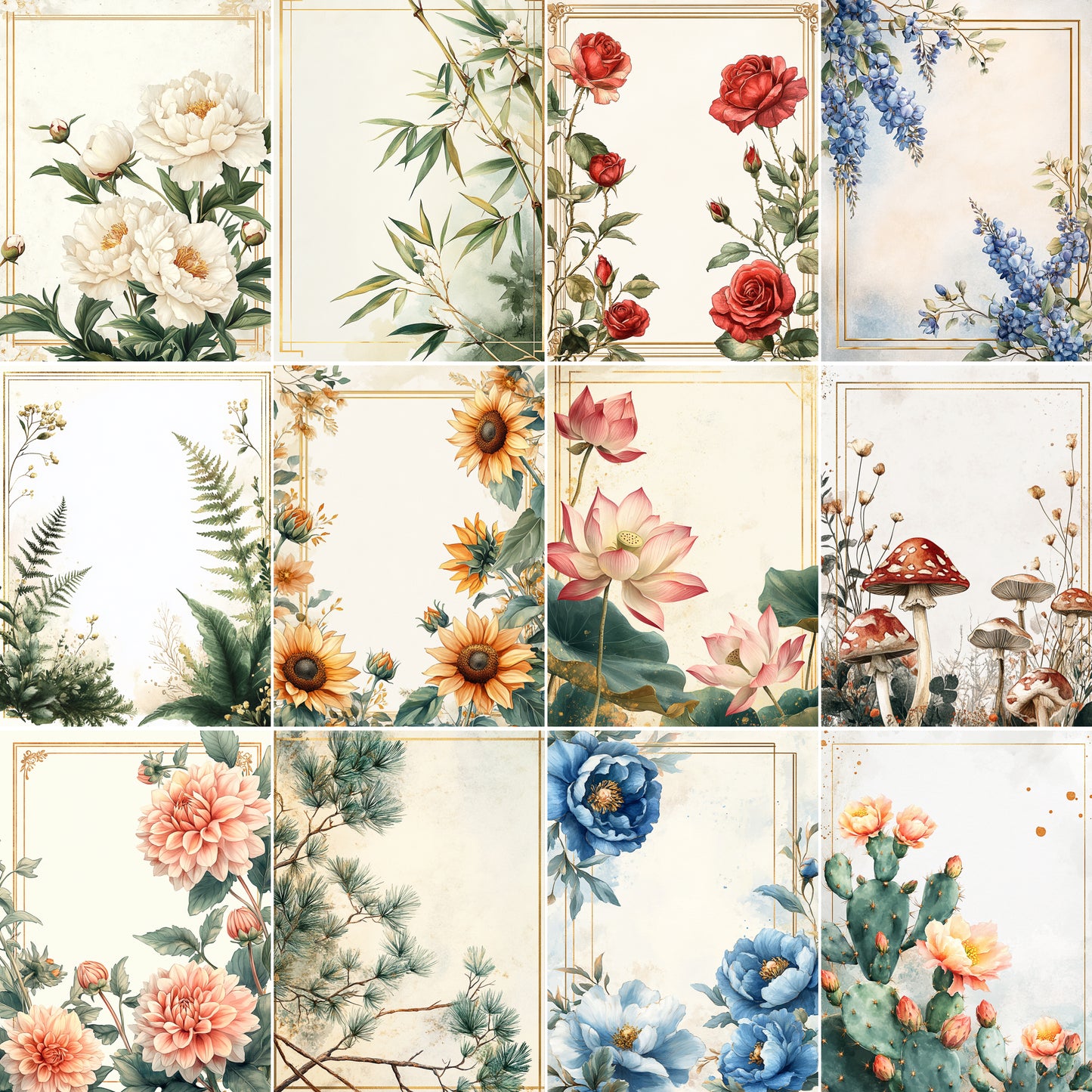 Midjourney Prompts for Floral Vintage Flowers Blank Papers