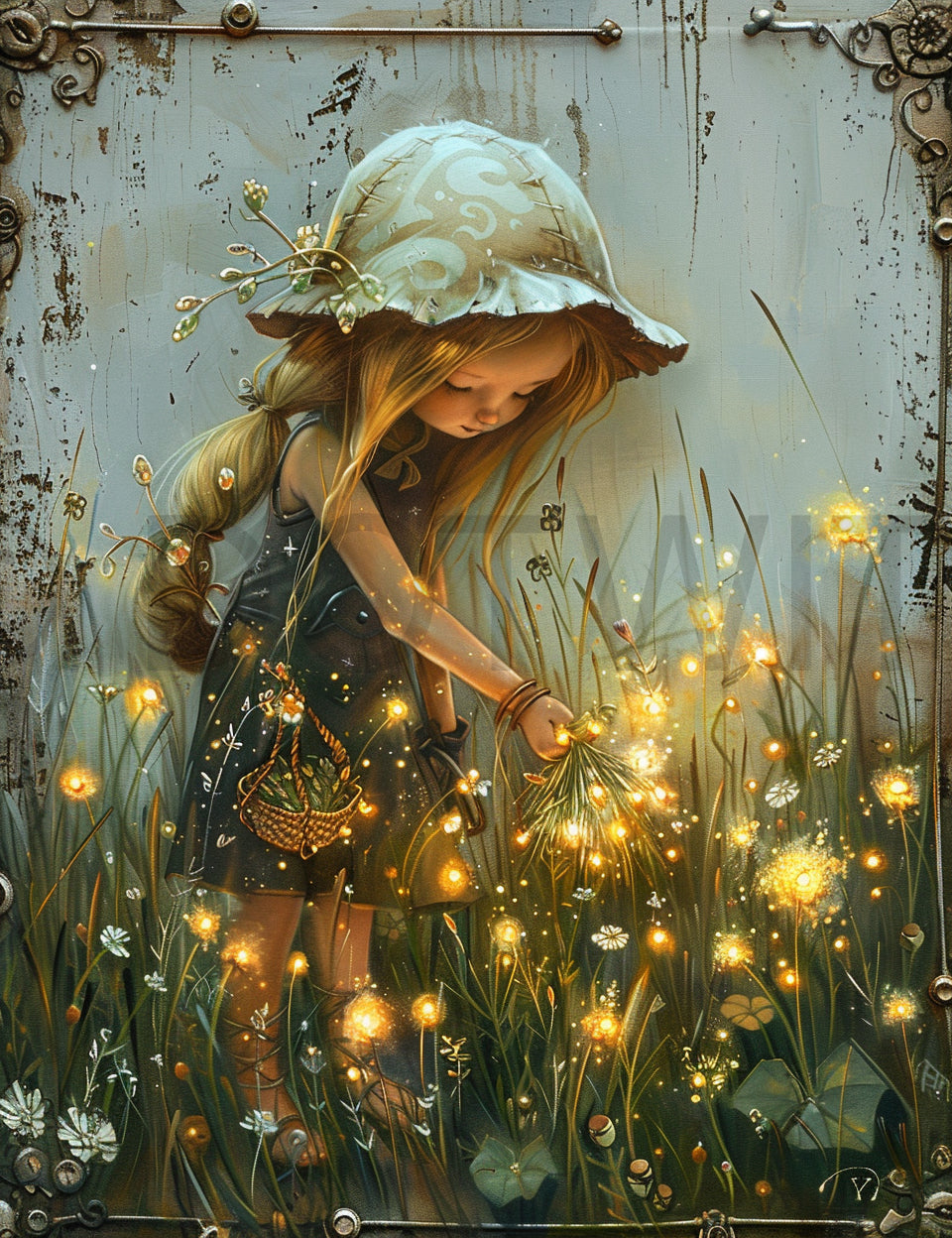 cute girl gathering plants Rustic Junk Journal Pages