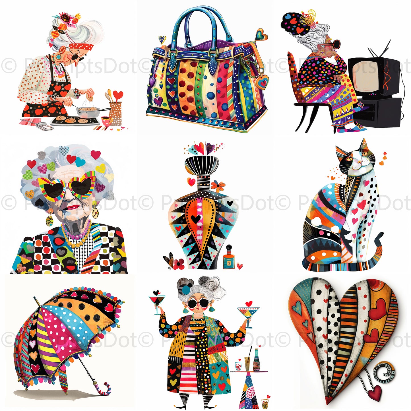 Midjourney Prompt for Sassy Grandma Clipart Ephemera