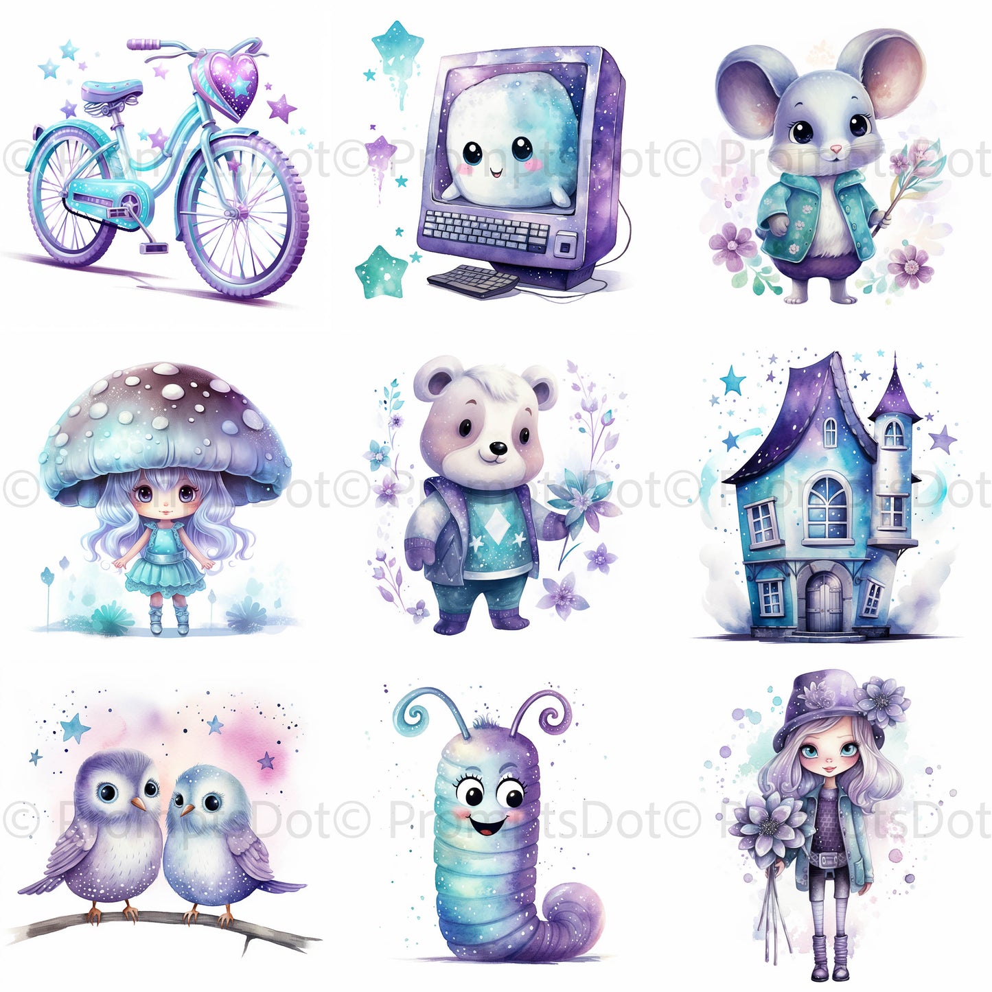 Sparkling Watercolor Purple Nursery Art Midjourney Prompt Commercial Use