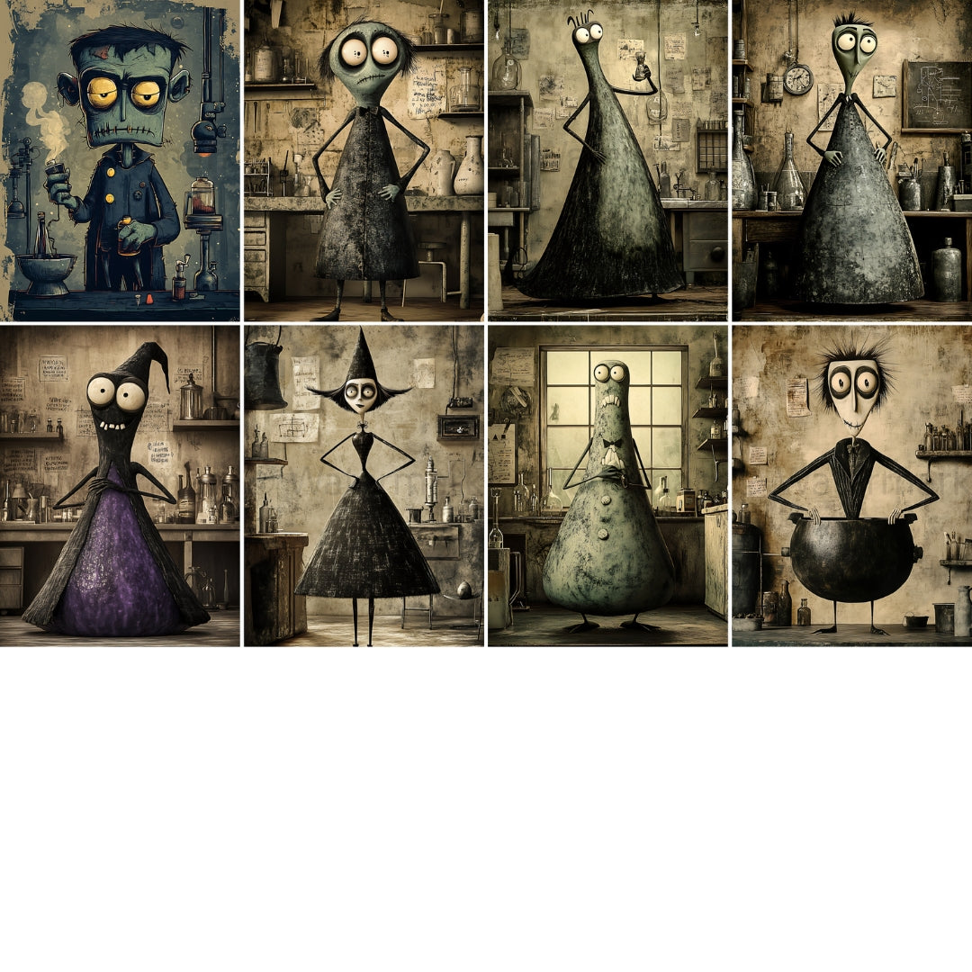 32 Spooky Gothic Halloween Characters Junk Journal Pages