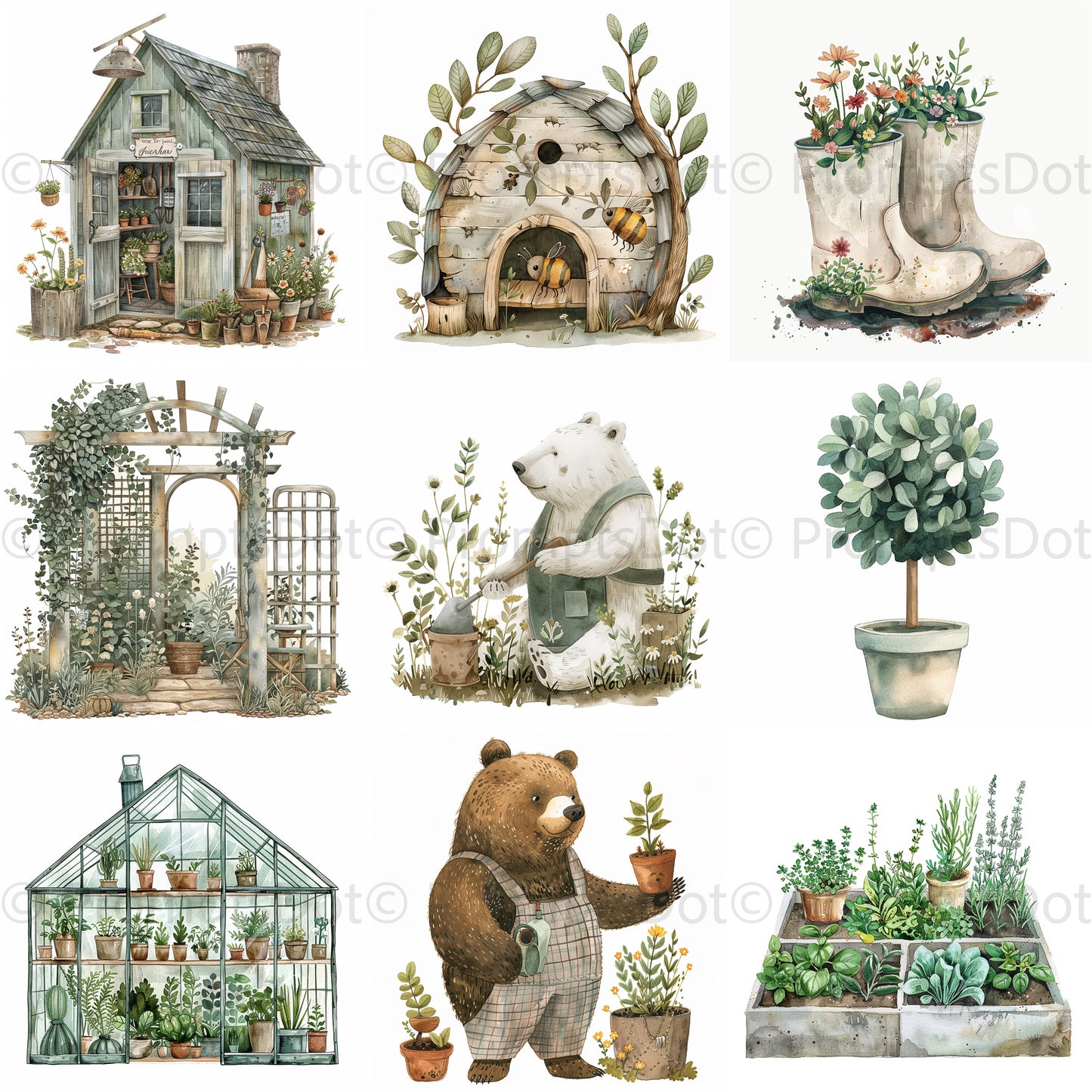 Spring Garden Watercolor Clipart