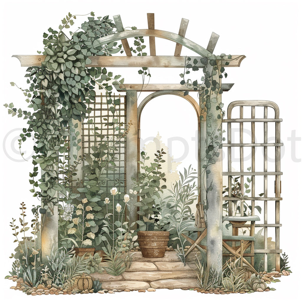 Spring Garden Watercolor Clipart secret garden