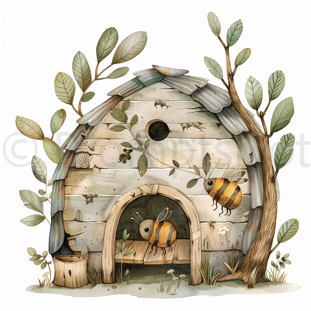 beehive Spring Garden Watercolor Clipart