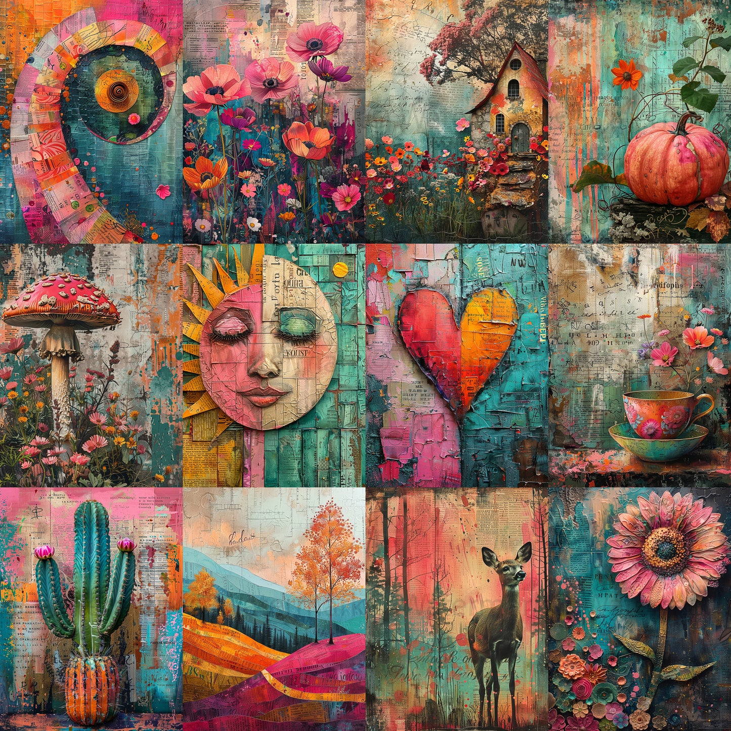 grid Midjourney Guide PDF for Spring Vibrant Collage Junk Journals
