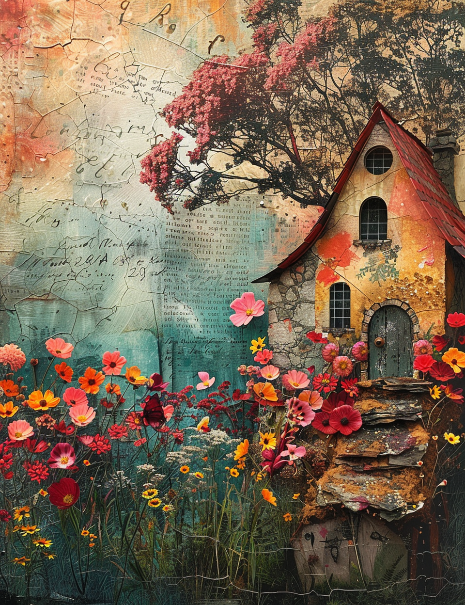 a fairy house Midjourney Guide PDF for Spring Vibrant Collage Junk Journals