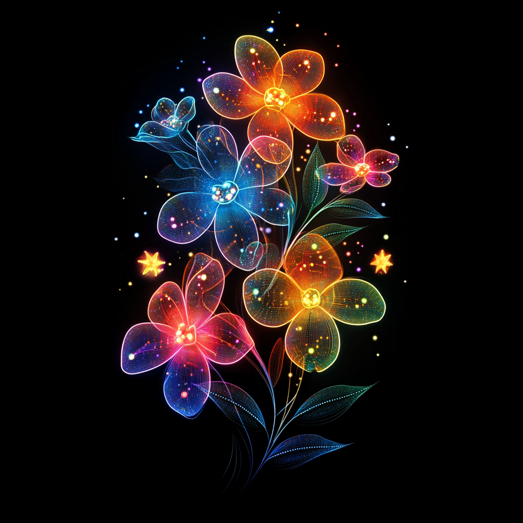 flowers Midjourney Guide PDF For Star Rainbow Sparkling T-Shirts