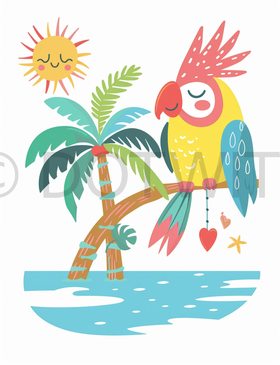 a cute parrot Summer Beach Watercolor