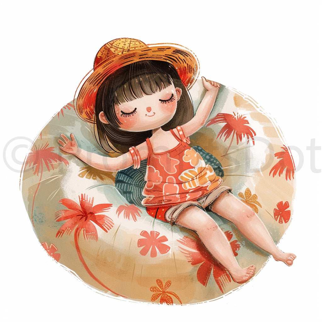 girl in a floating Summer Minimalist Characters