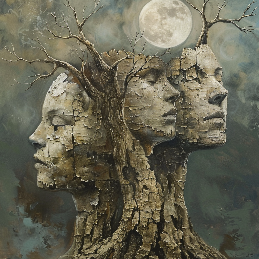 three heads Midjourney Guide PDF for Surreal Art Nature Forest Illustrations