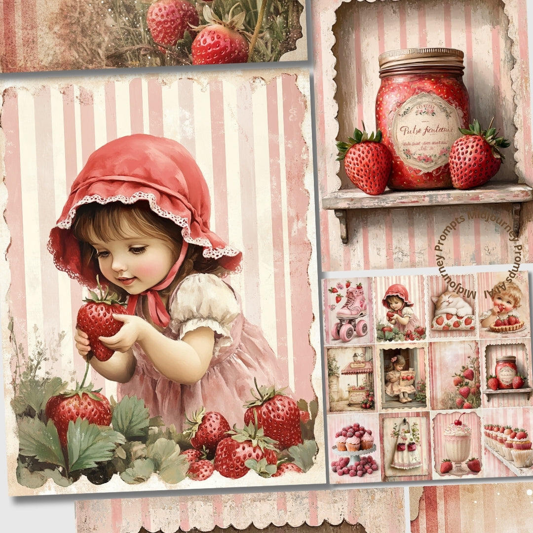 Midjourney V6 Prompts for The Strawberry Lovers Junk Journals
