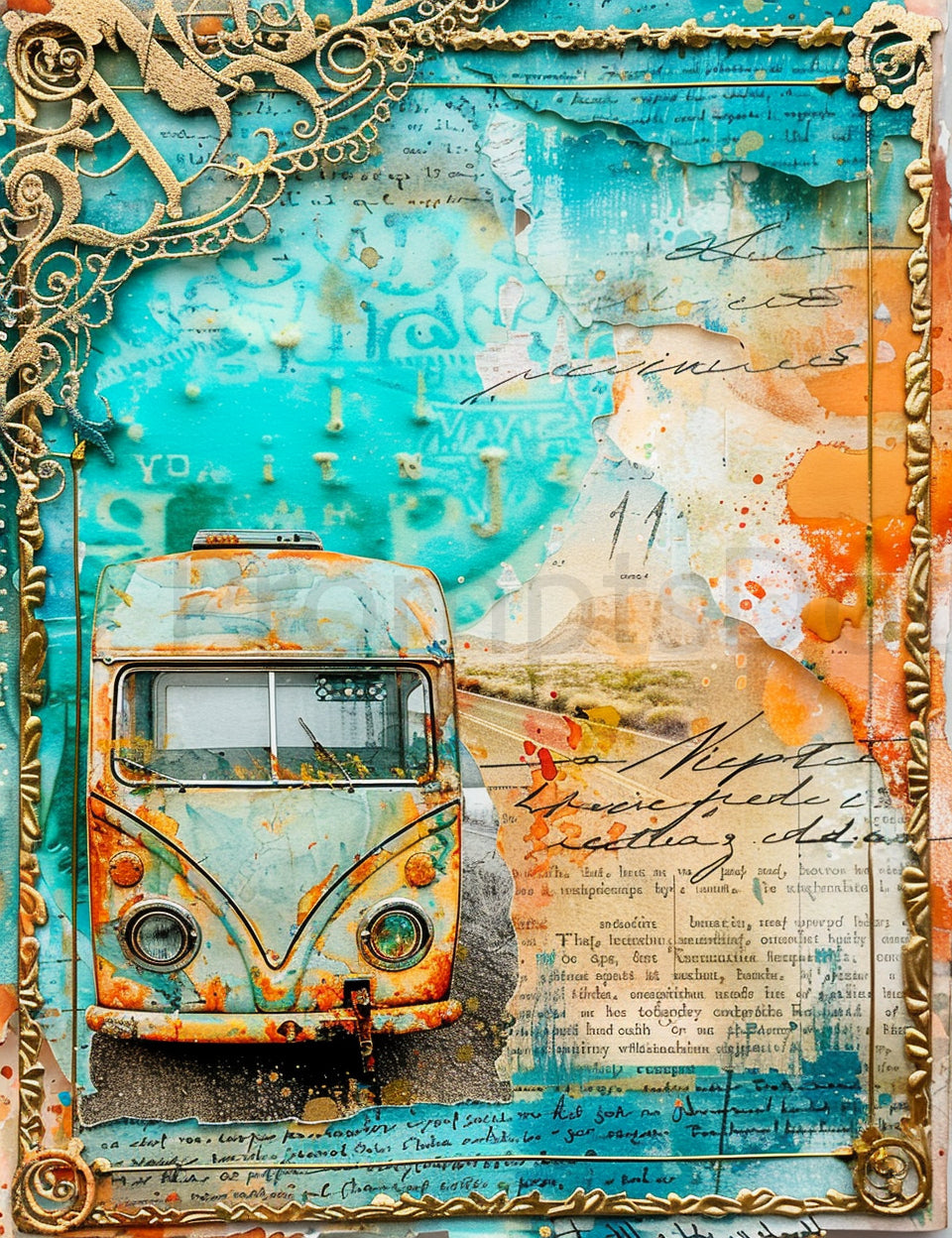 a caravan Midjourney Prompts For Travel Landscapes Junk Journal Pages