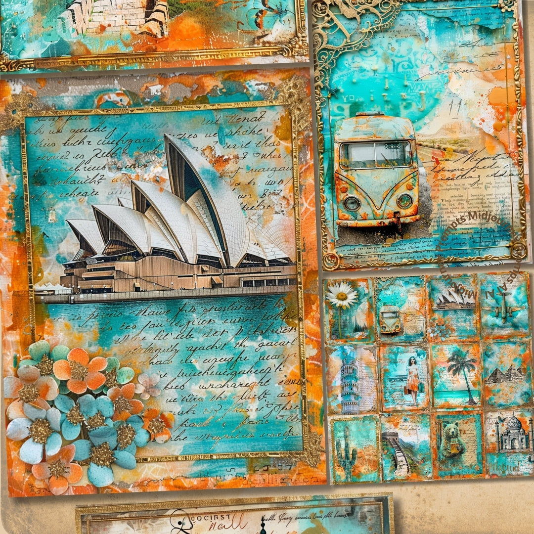Midjourney Prompts For Travel Landscapes Junk Journal Pages