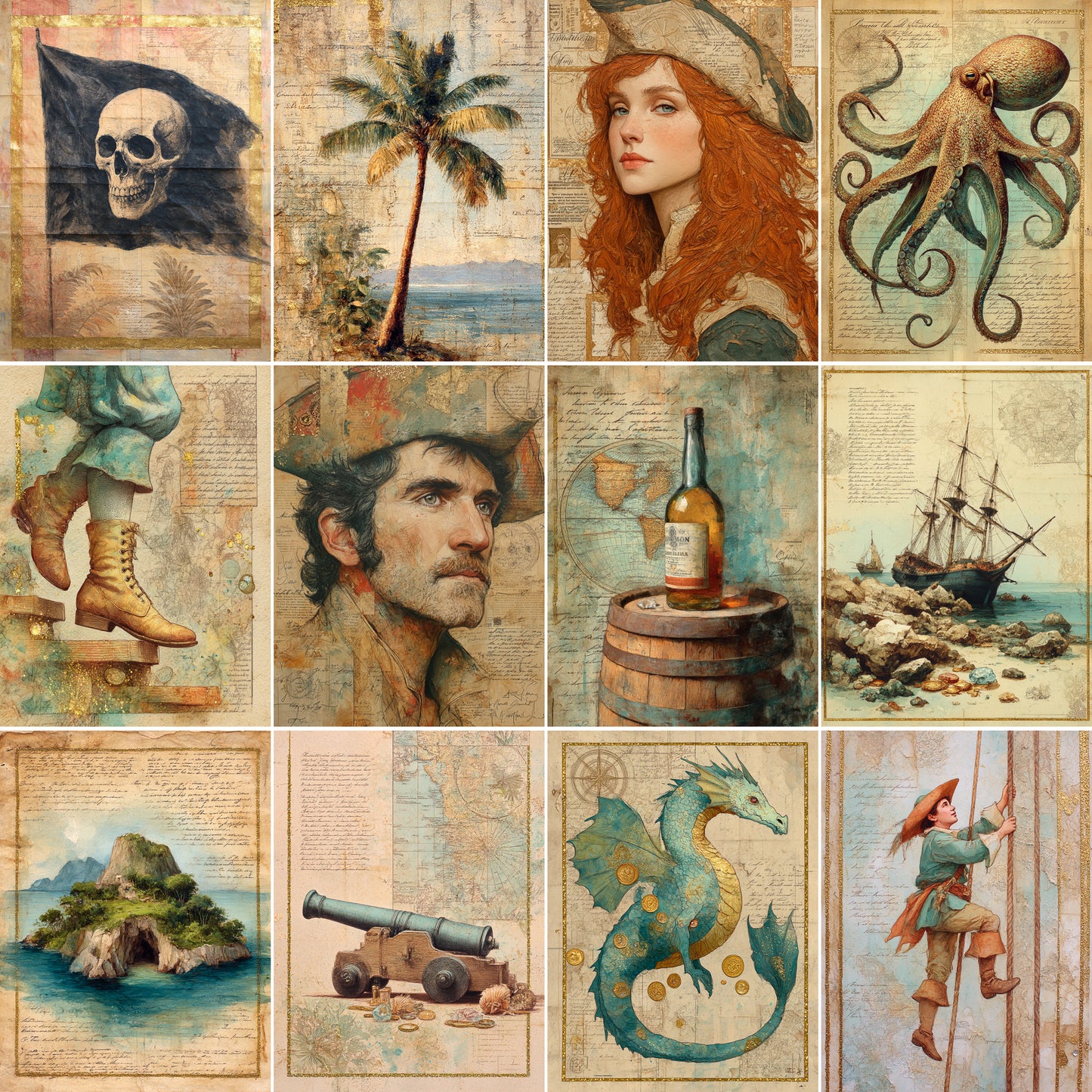Midjourney V7 Prompts for Treasure Island Junk Journal Kit