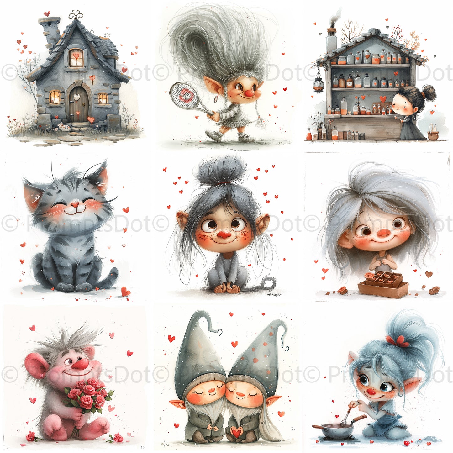 Midjourney Prompt for Trolls And Romantic Cute Characters