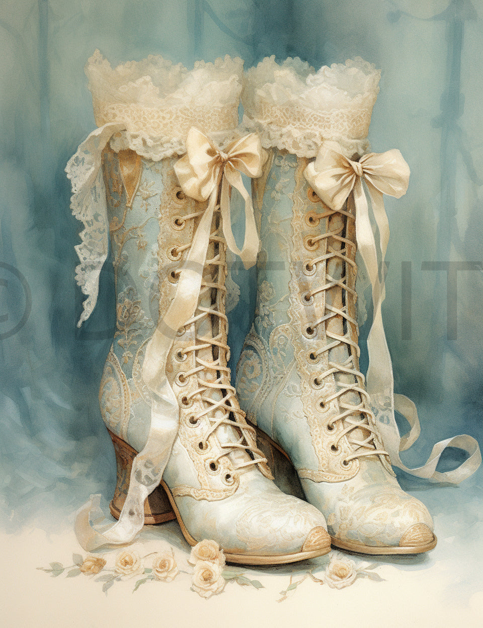 boots with laces Midjourney Prompts For Turquoise Gold Junk Journal Papers
