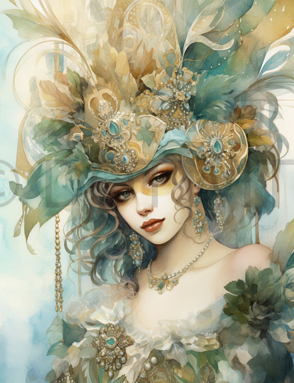 beautiful woman Midjourney Prompts For Turquoise Gold Junk Journal Papers