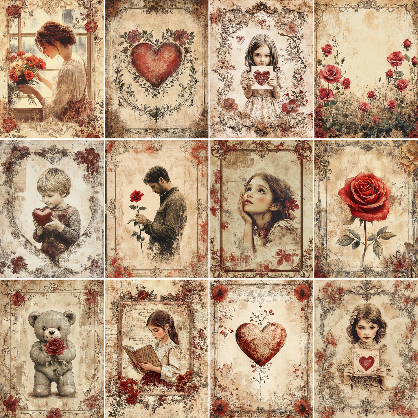 Midjourney Prompts for San Valentine Junk Journal Pages