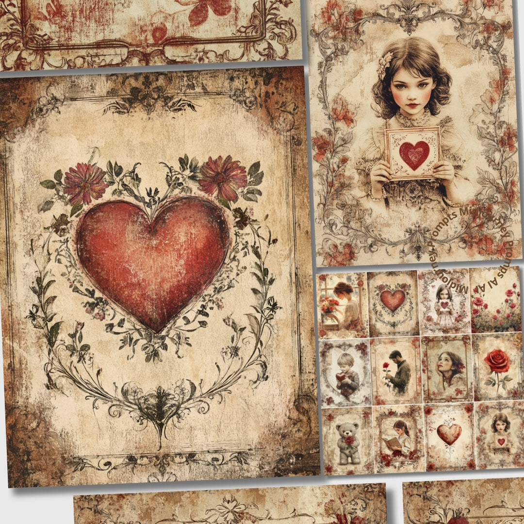 Midjourney Prompts for San Valentine Junk Journal Pages