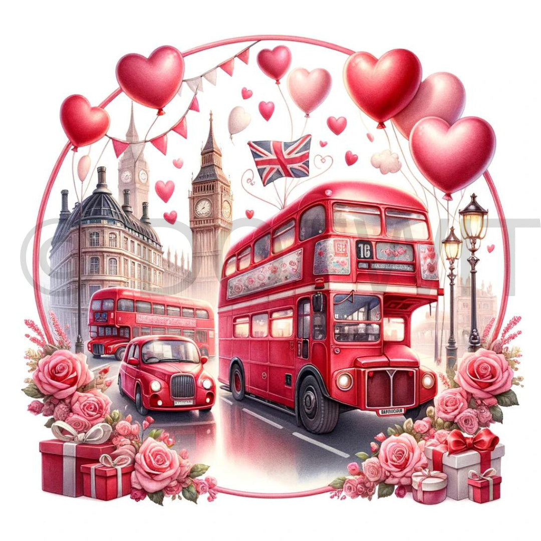 red buses in london valentine's clipart