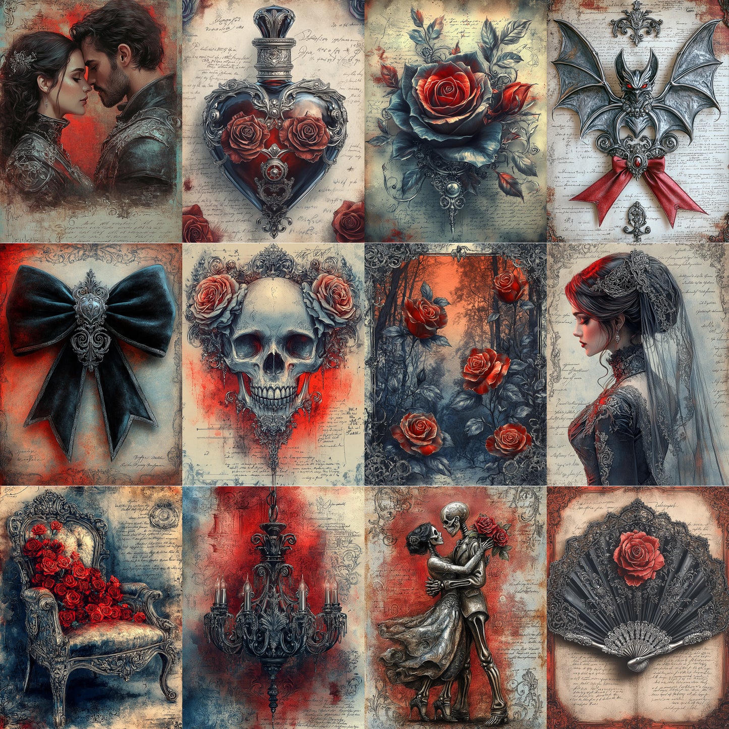 Midjourney Prompts for Valentines Gothic Love Junk Journal Pages