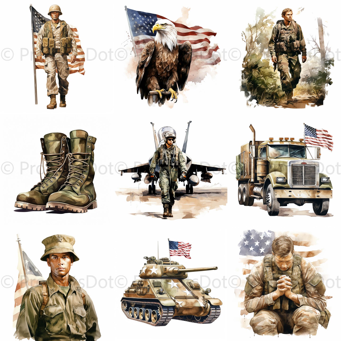 Veterans Day Us Memorial Watercolor Digital Art and Midjourney Prompt Commercial Use