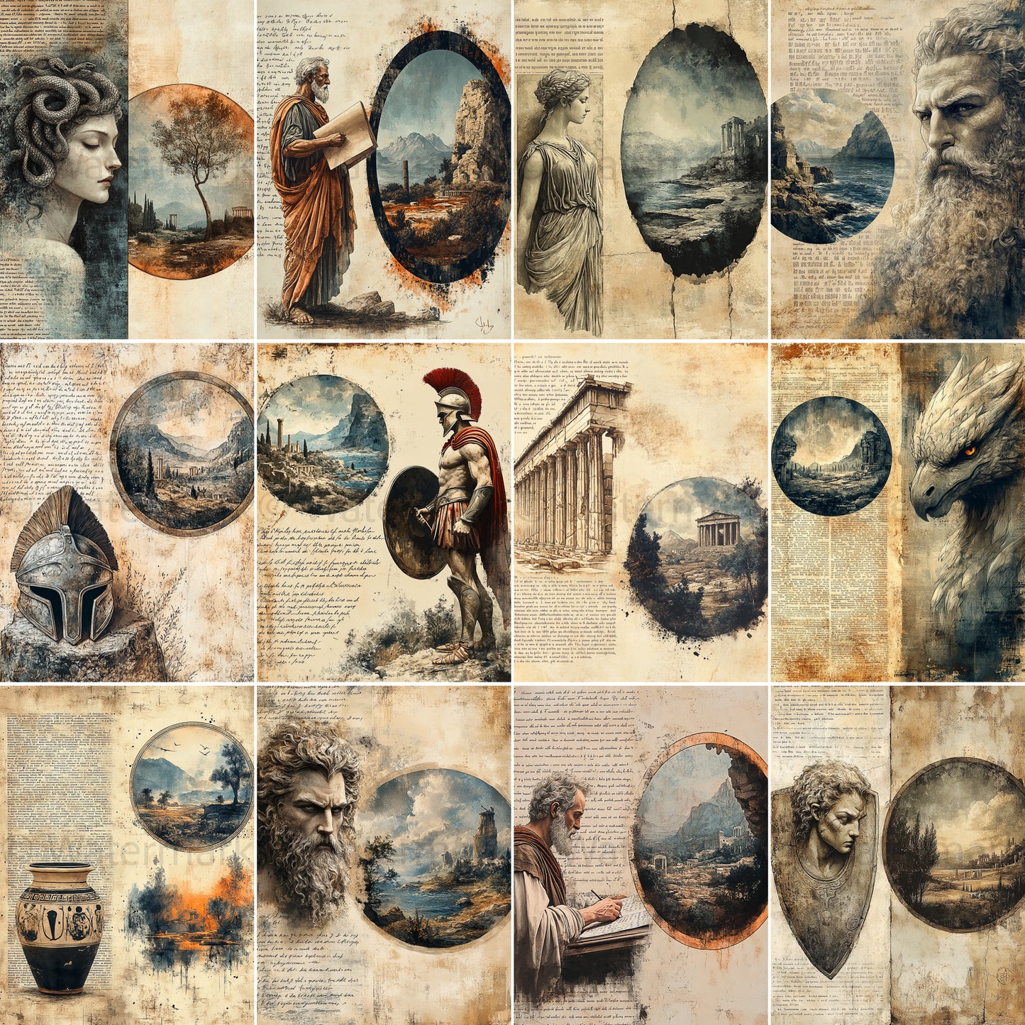 Midjourney Guide Prompts for Vintage Ancient Greece Historical Papers