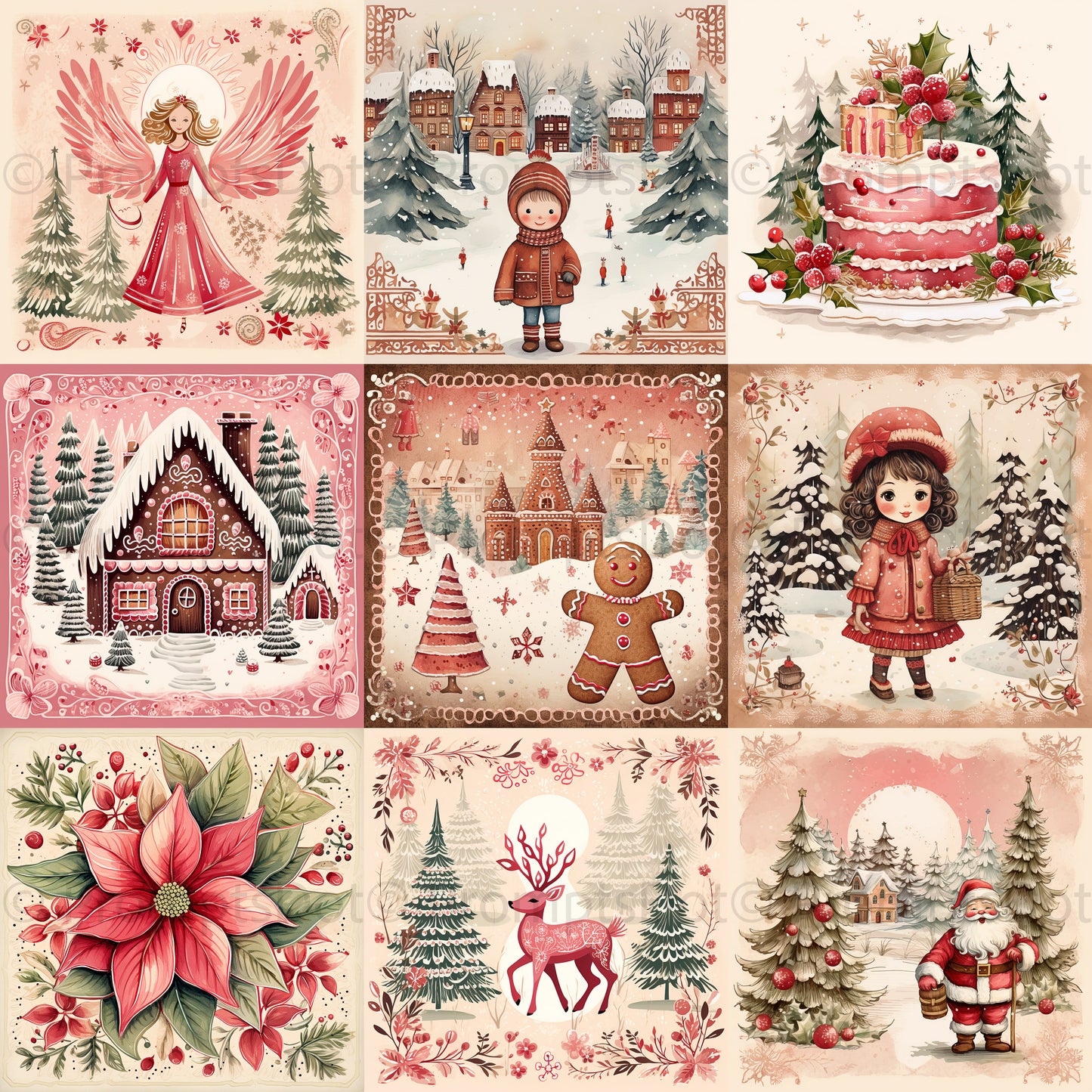 Vintage Christmas Cards Scrapbooking Art Midjourney Prompt Commercial Use