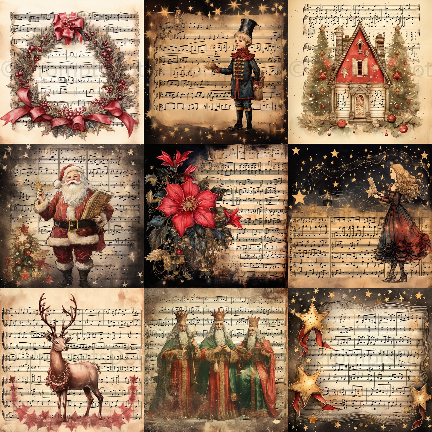 Vintage Christmas Ephemera Junk Journals Midjourney Prompt Commercial Use