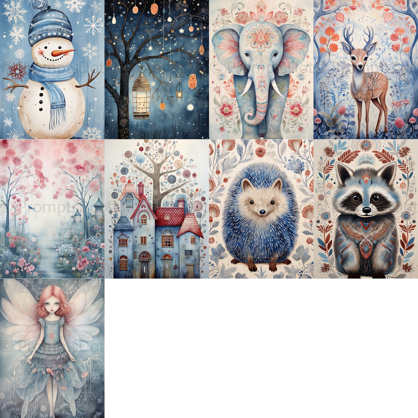 grid of nine Vintage Floral Postcards Animal Posters Digital Art