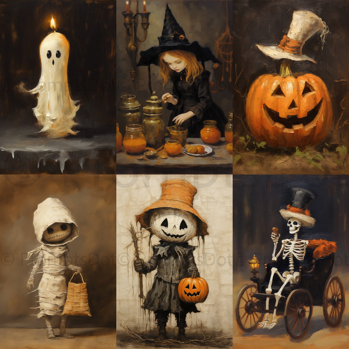 Midjourney Prompt Vintage Gothic Poster Halloween Postcard Commercial Use Collection of 6 canvas digital arts halloween inspired cute and spooky